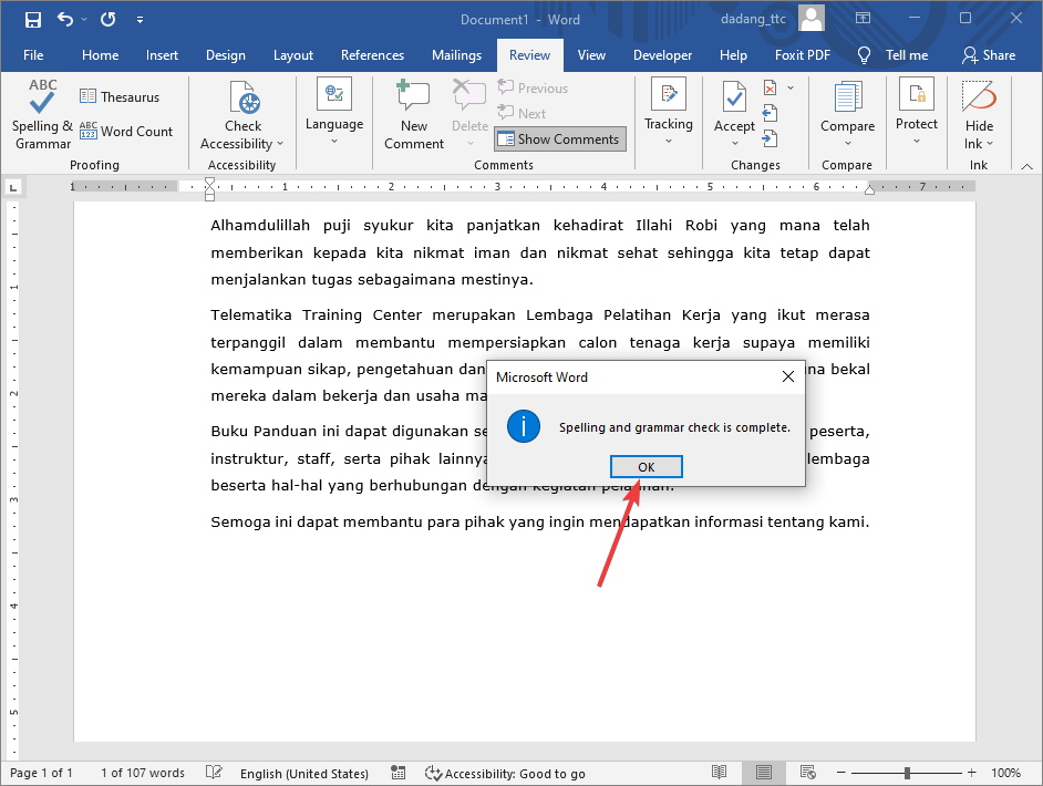 Cara Mengecek Ejaan Grammar di Word Tutorial Pemula TTC Cara Mengecek Ejaan Grammar di Word Tutorial Pemula TTC