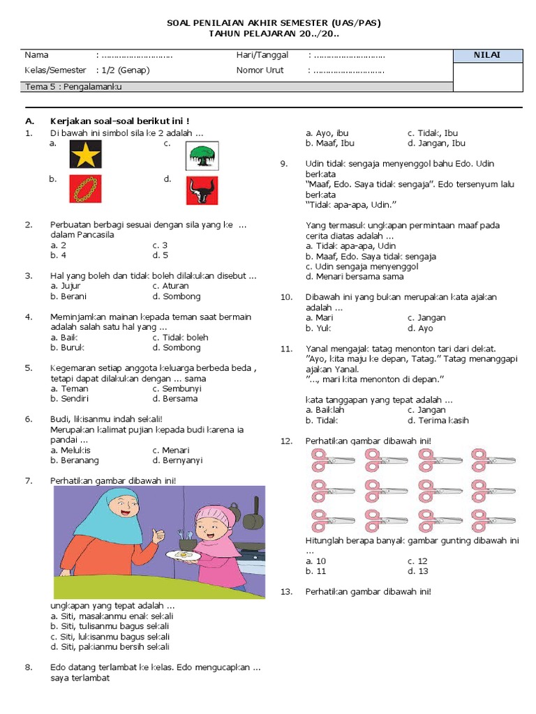 Soal UAS Tema 5 Pengalamanku PDF Soal UAS Tema 5 Pengalamanku PDF