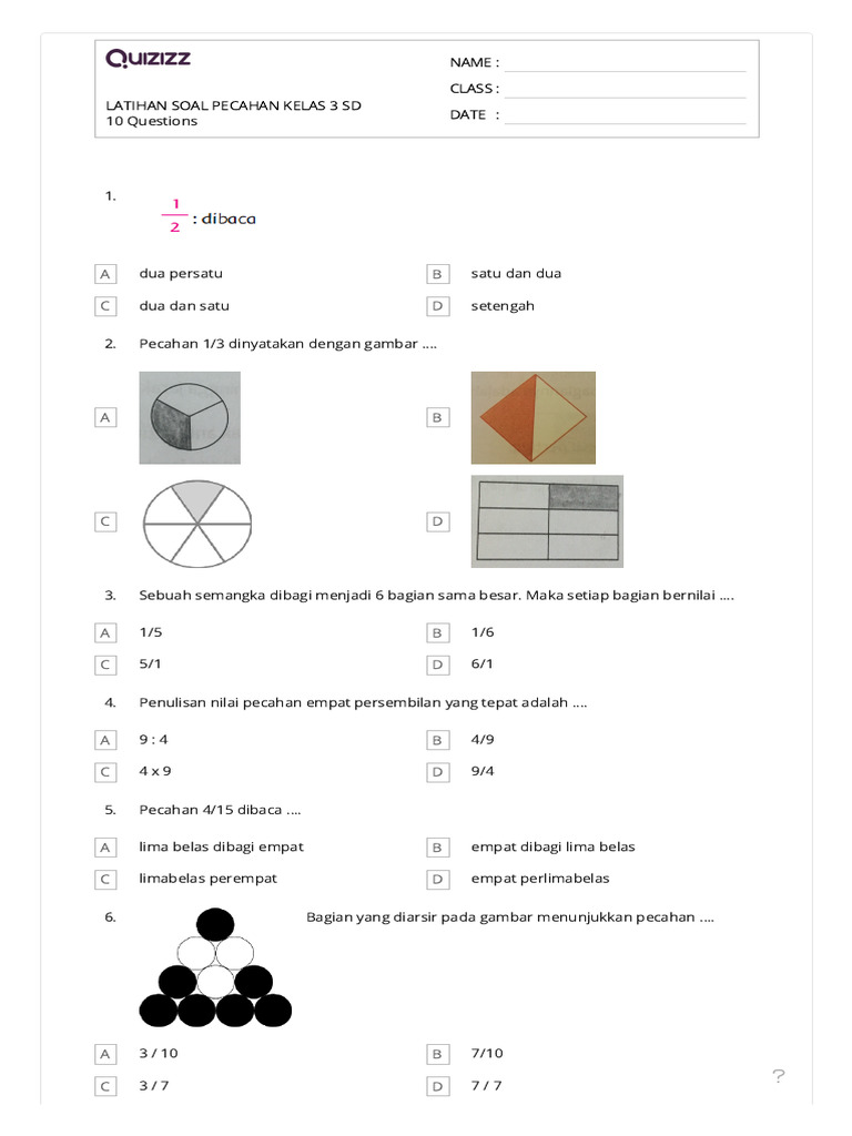 Menguasai Dunia Pecahan Latihan Soal Kelas 3 SD Semester 2 Kurikulum Menguasai Dunia Pecahan Latihan Soal Kelas 3 SD Semester 2 Kurikulum