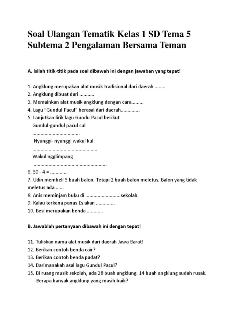 7 Contoh Soal Kelas 1 Tema 5 Subtema 2 yang Sering Muncul di Ujian, Ternyata Ini Trik Jawab Cepatnya