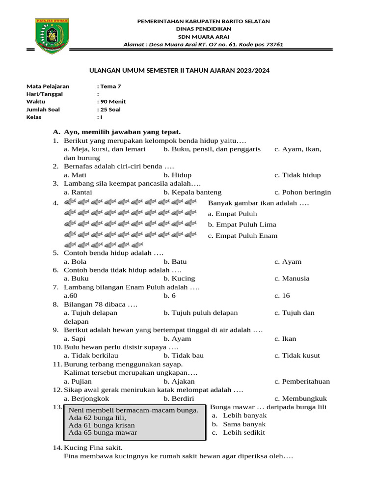 7 Contoh Soal Kelas 1 Tema 7 Subtema 2 yang Wajib Dikuasai Sebelum Ulangan Harian