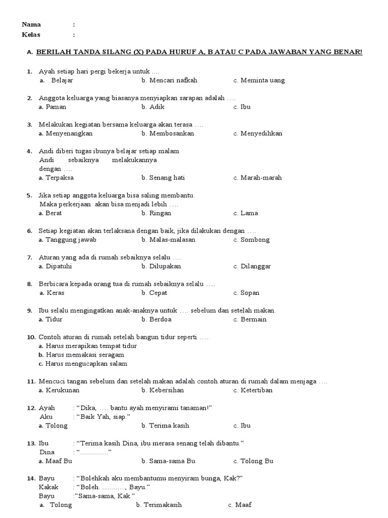 Inilah 7 Contoh Soal Kelas 1 Tema 4 Keluargaku yang Sering Muncul di Ujian dan Wajib Diketahui