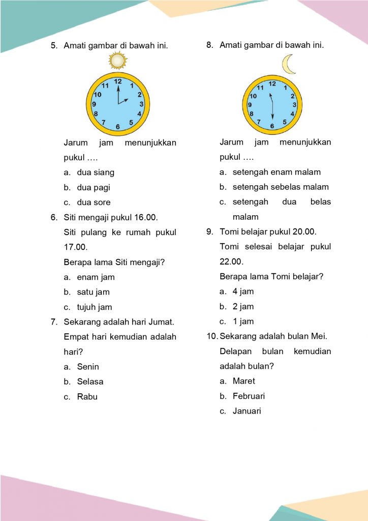 Latihan Soal Matematika Kelas 1 Bab 8 - Daring Nur Hidayah Press