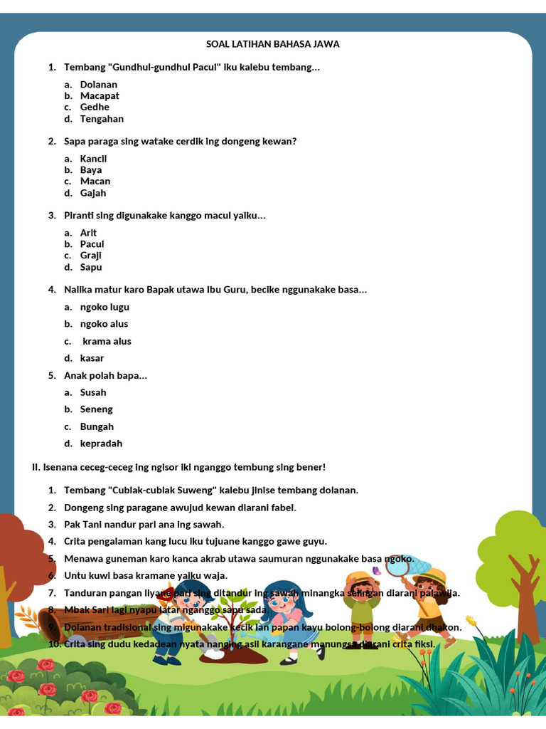 Soal Latihan Bahasa Jawa Pts Kelas 4 2026 PDF Soal Latihan Bahasa Jawa Pts Kelas 4 2026 PDF