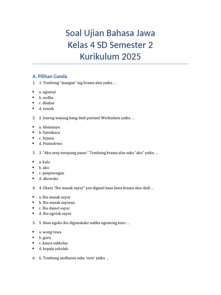 Kumpulan Soal Bahasa Jawa Kelas 4 Semester 2 Terbaru 2026: Wajib Tahu 5 Pola Soal yang Sering Muncul