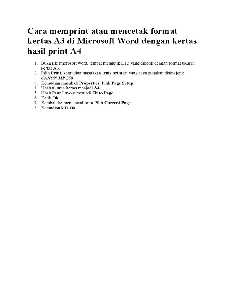 Cara Print A3 di Kertas A4 Word PDF Cara Print A3 di Kertas A4 Word PDF