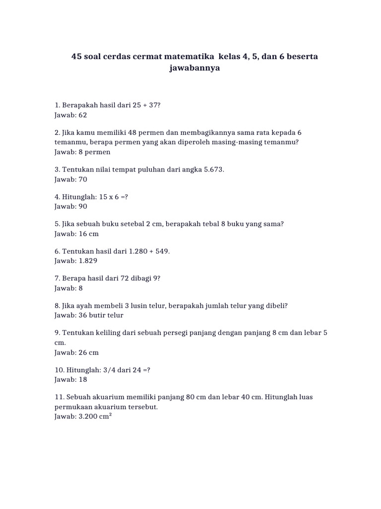 Soal Cerdas Cermat Matematika SD Kelas 4-6 PDF Soal Cerdas Cermat Matematika SD Kelas 4-6 PDF