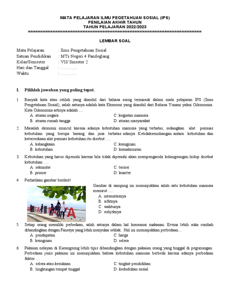 Soal PAT IPS Kelas 7 Semester 2 PDF Soal PAT IPS Kelas 7 Semester 2 PDF