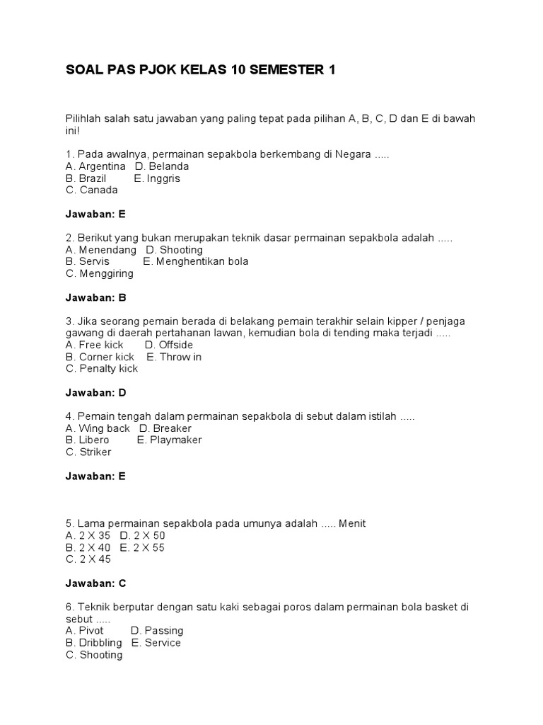 Terbukti! 7 contoh soal PJOKA kelas 10 semester 1 doc yang bantu kamu lulus ujian Terbukti! 7 contoh soal PJOKA kelas 10 semester 1 doc yang bantu kamu lulus ujian