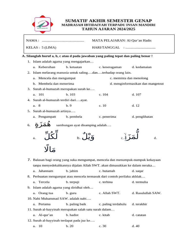 Rahasia Nilai Sempurna Kerjakan Soal Al-Qur’an Kelas 5 SD Semester 1 Ternyata Mudah Rahasia Nilai Sempurna Kerjakan Soal Al-Qur’an Kelas 5 SD Semester 1 Ternyata Mudah
