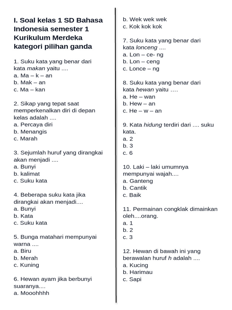 Ternyata Ini Bocoran Soal Bahasa Kelas 1 SD Semester 1 Kurikulum 2013 Terbaru Ternyata Ini Bocoran Soal Bahasa Kelas 1 SD Semester 1 Kurikulum 2013 Terbaru