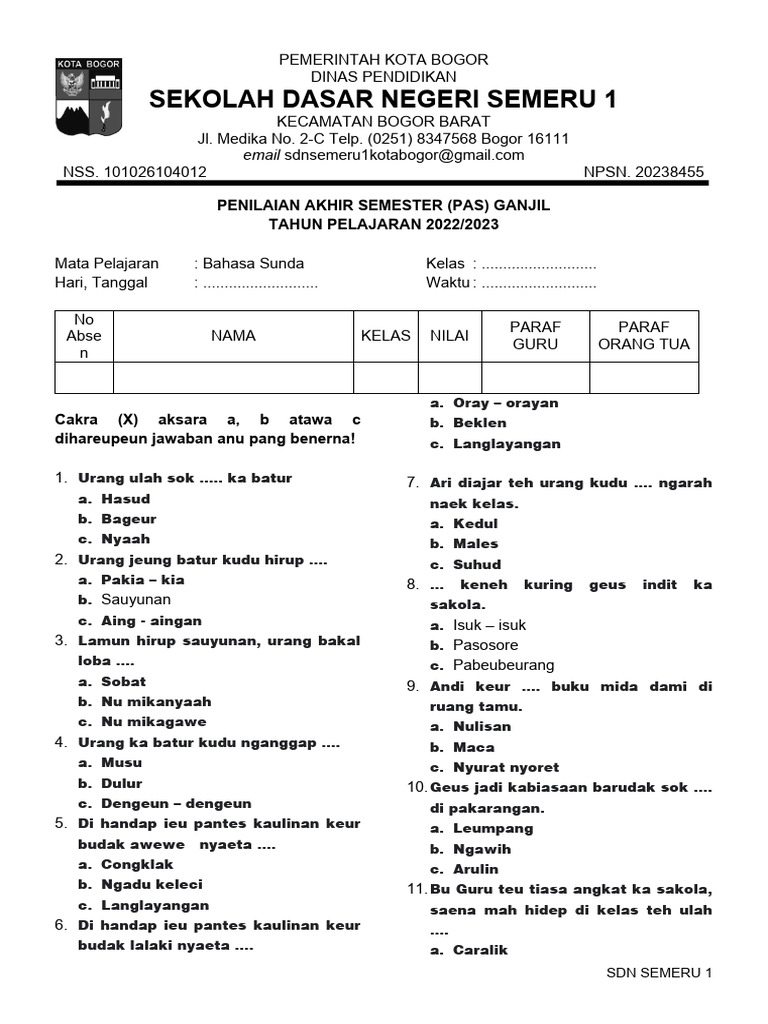 Wajib Tahu Contoh Soal PAT Bahasa Sunda Kelas 2 MI Semester 2 Agar Nilai Maksimal Wajib Tahu Contoh Soal PAT Bahasa Sunda Kelas 2 MI Semester 2 Agar Nilai Maksimal