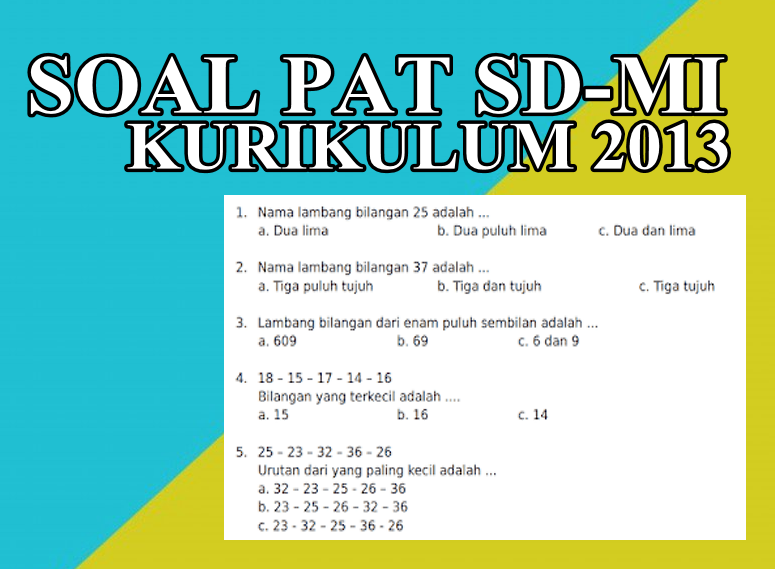 Wajib Tahu! Ini Contoh Soal PAT Kelas 1 SD Semester 2 Kurikulum 2013 Terbaru