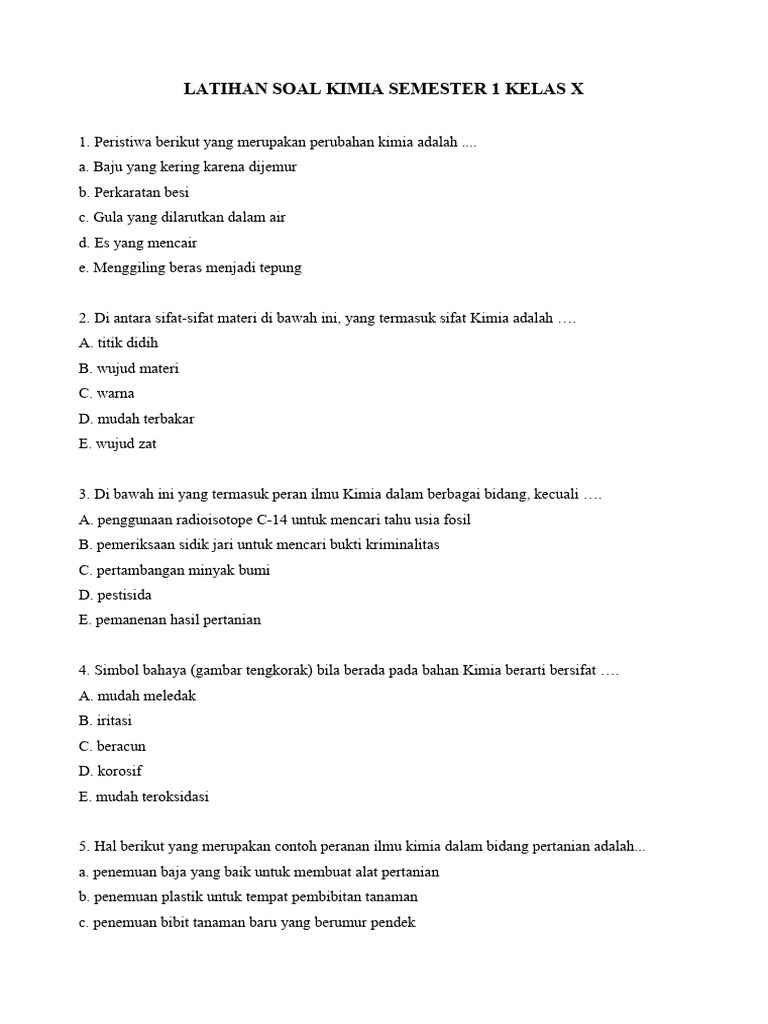 Wajib Tahu! Kumpulan soal bahasa kimia kelas x semester 1 beserta jawaban terbaru Wajib Tahu! Kumpulan soal bahasa kimia kelas x semester 1 beserta jawaban terbaru